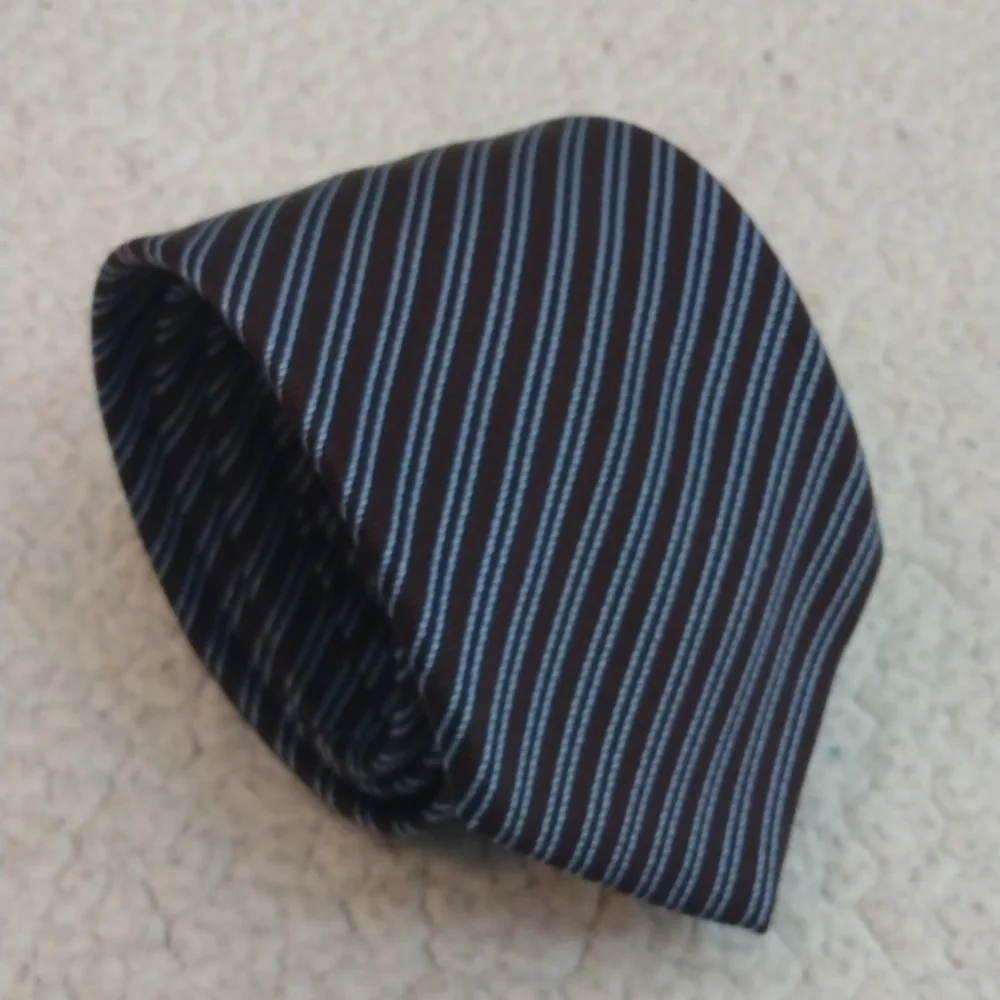Villa Ponti Brown/Light Blue Stripe Silk Tie (Made in Italy) - Picture 8 of 10